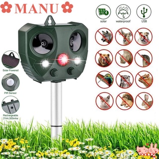 MANU Waterproof Ultrasonic Animal Repeller Solar Power Pest Repellent Bird Cat Dog Scarer Deterrent PIR Sensor with 2 Speakers for Garden Farm Outdoor Mouse Repeller (1)