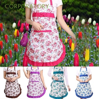 CORPORATORY Home Supplies Apron Bowknot Cleaning Aprons Oil-proof Flower Printed Household Bib With Pocket Antifouling Clothes Kitchen Accessories Adjustable Cooking/Multicolor