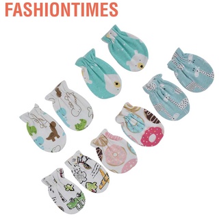 Fashiontimes 5 pares de guantes de algodón suaves con patrón de dibujos animados para bebés sin rasguños (1)