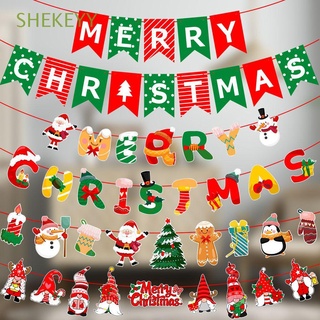 SHEKEYY New Paper Hanging Flags Garland Snowman Christmas Banners Home Decorations Xmas Tree Deer Merry Christmas Bunting Santa Claus
