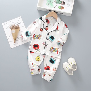 [Ropa de dormir para niños]niños niñas pijamas de manga larga trajes delgados ropa de hogar bebé lindo de dibujos animados camisón ropa de dormir suelta Casual hielo seda niño conjuntos de ropa (2)