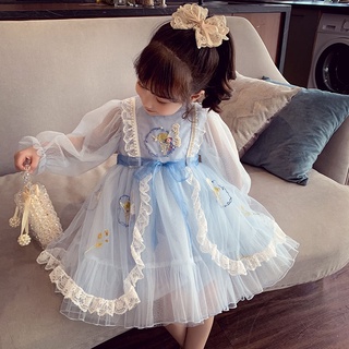 Vestido de princesa de las niñas otoño 2021 estilo de los niños bordado de manga larga n: 2021