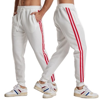 ✲Qj✮Los hombres más el tamaño Casual pantalones de chándal de la moda lateral de rayas cordón de la viga de los pies pantalones con bolsillos (9)