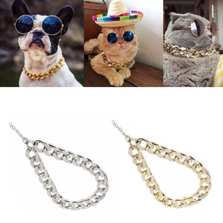 Collar de perro para mascotas collares de cadena de oro gruesa mascotas chapado cachorro perros Collar 28cm+7cm identificado X3T8 (4)