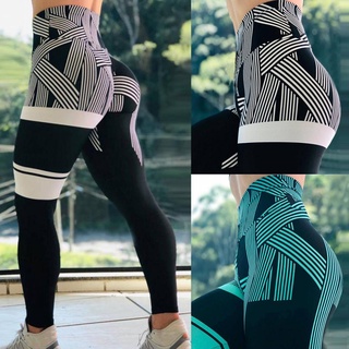 ✨ FuhuangYa 🌫️ Women's Striped Print Hip Lifting High Waist Fitness Pants Yoga Pants