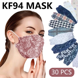 Cubrebocas 30PCS KF94 con diseño 3D de encaje Lápiz labial antiadherente Máscara protectora para adultos de 4 capas besttoys