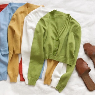Women Short Cardigan V-Neck Long Sleeve Cotton Cropped Sweaters Thin Coat Knitwear (2)