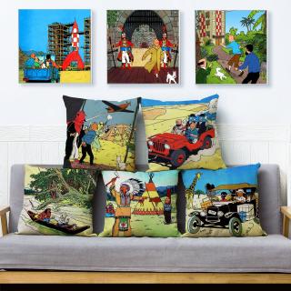 The Adventures of Tintin Print - funda de almohada (45 x 45 cm, textil, lino, funda de almohada, sofá, decoración del hogar)