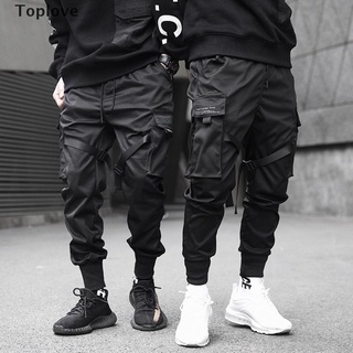 [toplove] cintas harem joggers hombres pantalones de carga streetwear hip hop bolsillos pantalón de pista.
