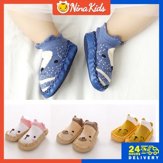 0-1years listo Stock nuevo calcetín de bebé de dibujos animados de cuero suela calcetines de los niños zapatos de niño antideslizante de suela suave calcetines