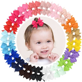 40 clips para el pelo de bebé niña de 3 pulgadas (aproximadamente 7,5 cm) grosgrain boutique de color puro cinta mini arco clips de pelo adecuado para bebés niñas, adolescentes, bebés, niños pequeños y niños 20 pares