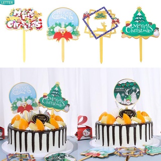Carta suministros decorativos para tartas de cumpleaños, tartas, hornear, cupcakes, feliz navidad, acrílico dorado, navidad, navidad, decoración de tartas