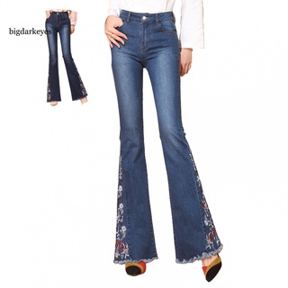 bd mujeres vintage lado hendidura llamarada jeans elástico denim pantalones campana fondos pantalones