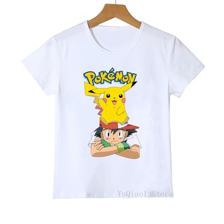 Pokemon divertido Anime impresión de dibujos animados camiseta niños niñas ropa Kawaii Pikachu gráfico camiseta niños lindo blanco camiseta