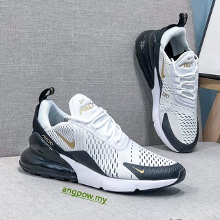 Nike Air Max 270 Leather Breathable Men's and Women's Jogging Casual Shoes Black White/Gold Hook