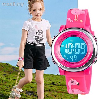 niños niñas relojes 3d lindo de dibujos animados digital 7 luces de color niño reloj con deportes impermeables al aire libre led alarma cronómetro banda de silicona para relojes de pulsera de 3-10 años