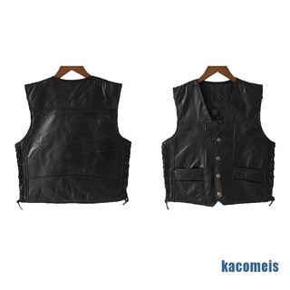 [KACM] chaleco Punk de cuero chaleco chaleco Top chaquetas de motocicleta abrigo más el tamaño negro OEIS