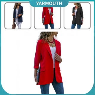 yarmouth moda mujeres color sólido solapa manga larga casual slim blazer abrigo traje chaqueta