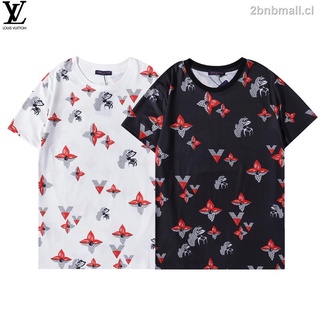 lv parejas camisas de algodón impresión deportiva manga corta casual suelta camiseta unisex