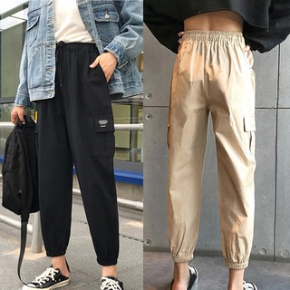 unisex harajuku estilo elástico de cintura alta sólido casual cargo pantalones