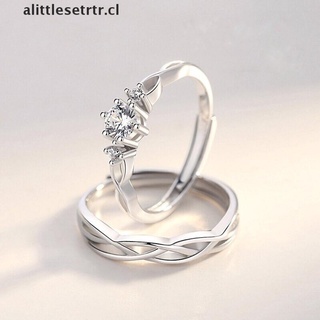 alittlesetrtr: 1 par de anillos de pareja de diamantes de cristal para bodas, anillos ajustables [cl]