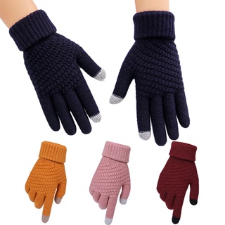 {oplebes} guantes de punto cálidos para mujer/pantalla táctil/color sólido/dedo completo
