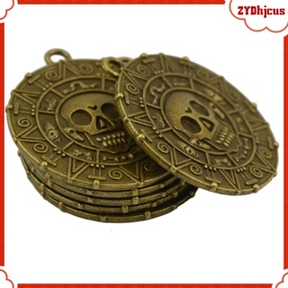 6 piezas medallón de monedas con colgante de calavera piratas del caribe dorado halloween