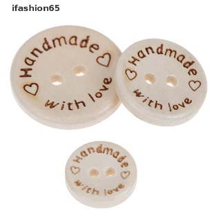 ifashion65 50pcs hechos a mano con botones redondos de madera de amor con 2 agujeros 3 tamaños -15/20/25 mm cl