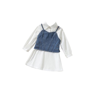 ♥Ic☆2 piezas de ropa para otoño, manga larga, botón de manga larga, vestido de camisa y camisola de mezclilla (8)