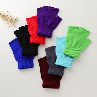 1 par de mujeres hombres otoño invierno medio dedo guantes de punto suave cálido elástico sin dedos guantes (5)