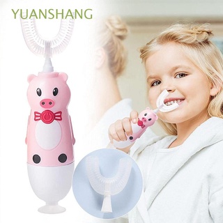 Yuanshang automático de silicona suave cabeza bebé niños ultrasónico niños cepillo de dientes de silicona eléctrico en forma de U cepillo de dientes (1)