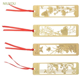 NIUYOU New Book Clip Stationery Pagination Mark Brass Bookmark School Office Supplies Metal Retro Chinese Style Hollow Out