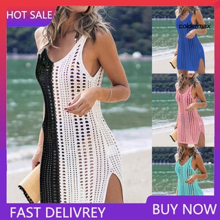 DWY _ Summer Women Beach Dress Solid Color Anti Sun Hollow Out Bikini Cover Up for Swimming Pool