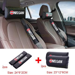 nissan emblema de fibra de carbono bordado logo 2 pzs cuello asiento de coche almohada 2 pzs almohadillas de hombro cinturón de seguridad