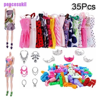 [Peacesukil] 35 piezas de ropa Barbie 12 piezas faldas+12 pares de tacones altos+5 5 coronas+6 collares