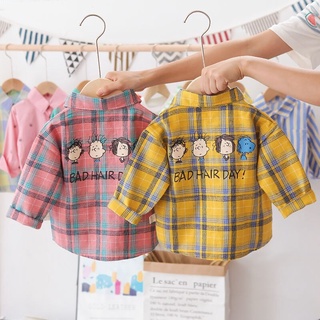 Camisa de manga larga para niños a cuadros ropa de primavera para bebés cárdigan superior para niños ropa para niños de estilo occidental camisa de solapa de primavera y otoño para niños