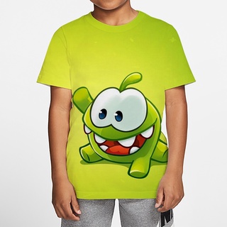 Little Monster Print Om Nom Cartoon Children's T-shirt Summer Round Neck Short-sleeved Pullover Children's Lively Game Line Up T-shirt
