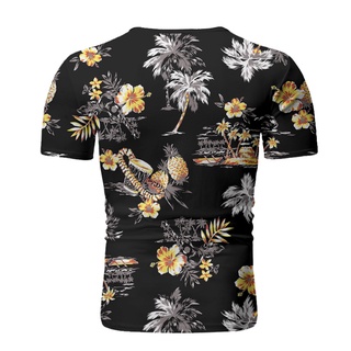 [camiseta para hombre] yts ropa de algodón de manga corta casual impreso hawaiano camisa blusa camiseta (5)