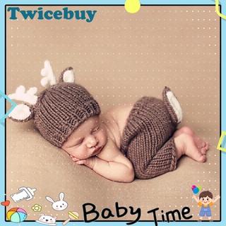 twicebuy.cl 2 unids/set bebé recién nacido de dibujos animados sombrero de ciervo pantalón bebé traje fotografía accesorios