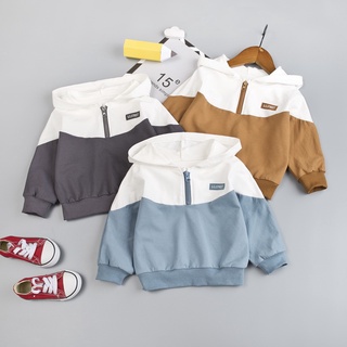 Pp-Kids moda Color bloque sudadera con capucha de manga larga media cremallera superior para niños niñas