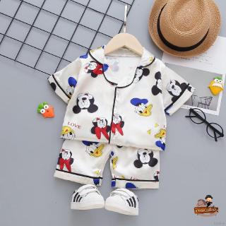 Ruiaike bebé niños niñas de dibujos animados ratón de seda satén pijamas conjunto de manga corta blusa + pantalones cortos pijama ropa de dormir