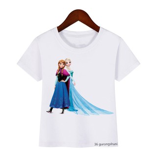Camiseta kawaii chica de dibujos animados Frozen Anna y Shirayuki. Rapunzel impresión gráfica niños camiseta moda Harajuku chica disfraz top envío gota