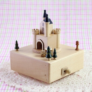 Caja de música de madera cajas de música de reloj creativo castillo de navidad movimiento caja de música adornos niños