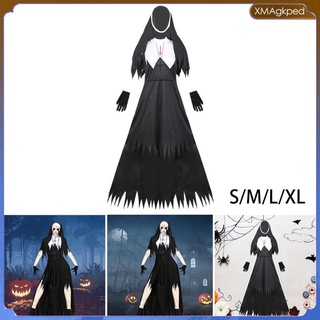 Conjunto De Disfraz De Fiesta De Halloween Para Mujer , Medieval , Monja , Color Negro