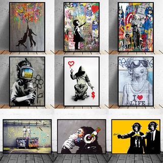 Arte callejero Banksy Graffiti arte de pared lienzo pinturas póster e impresión Cuadros arte de pared Cuadros decoración del hogar (sin marco)
