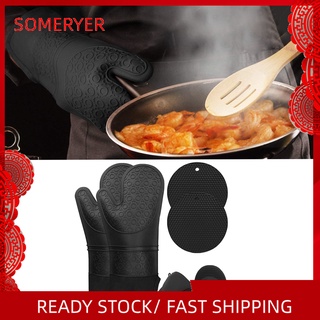 someryer - juego de 5 guantes flexibles de aislamiento térmico de silicona, extra largos, guantes para olla, mantel individual para cocina