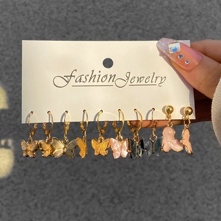5 unids/Set colorido mariposa oro pendientes elegantes colgantes para mujer accesorios joyería