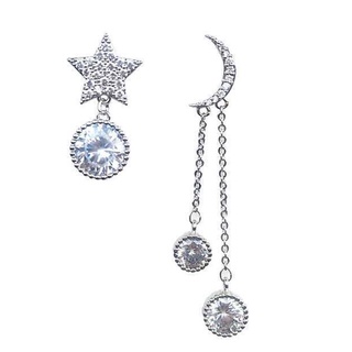 du crystal moda estrella mujeres pendientes colgantes estrella luna asimétrica pendientes gota oreja