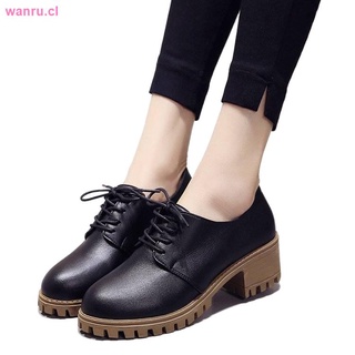 2018 spring new thick-heeled high-heeled women s shoes small leather shoes female students Korean version of the wild British retro fashion single shoes