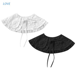 LOVE japonés mujer Lolita muñeca doble capa volantes cuello falso hombro envoltura Color sólido cinta Bowknot fondo camisa chal capa